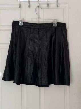 Halogen Genuine Leather Pleated Skater Skirt